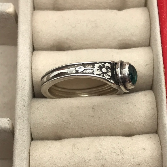 Upcycled Sterling Silver Ring with Blue Green Tourmaline, Size 7 - Picture 4 of 11